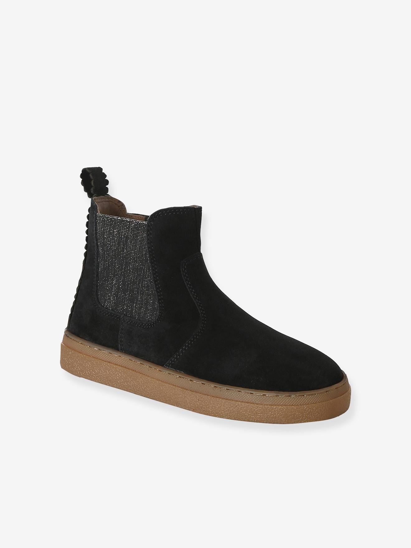 Mädchen Leder-Boots mit Reißverschluss und Dehneinsatz