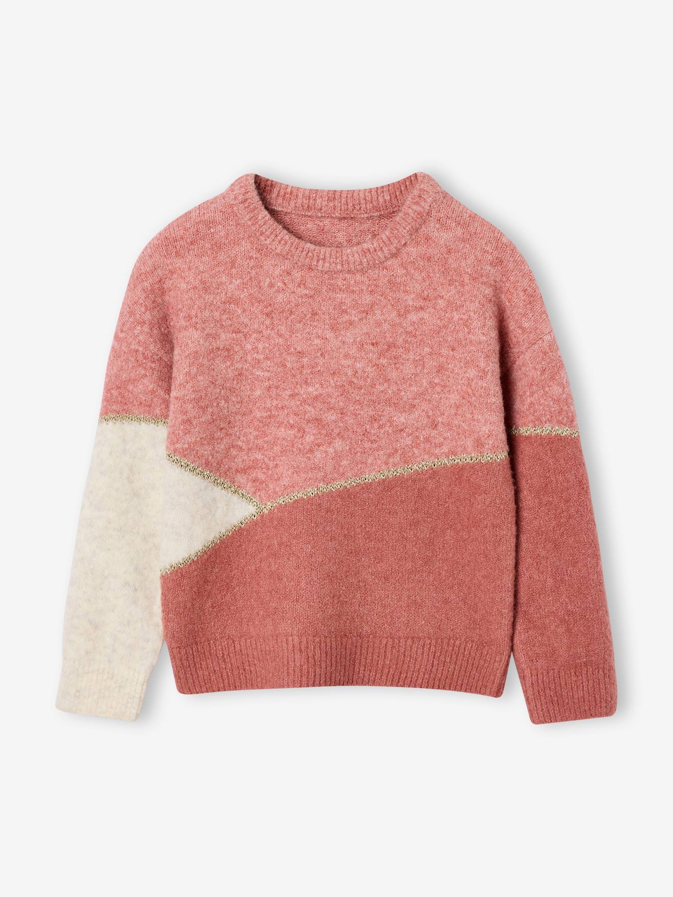 Strickpullover in Colorblock Mädchen pudrig