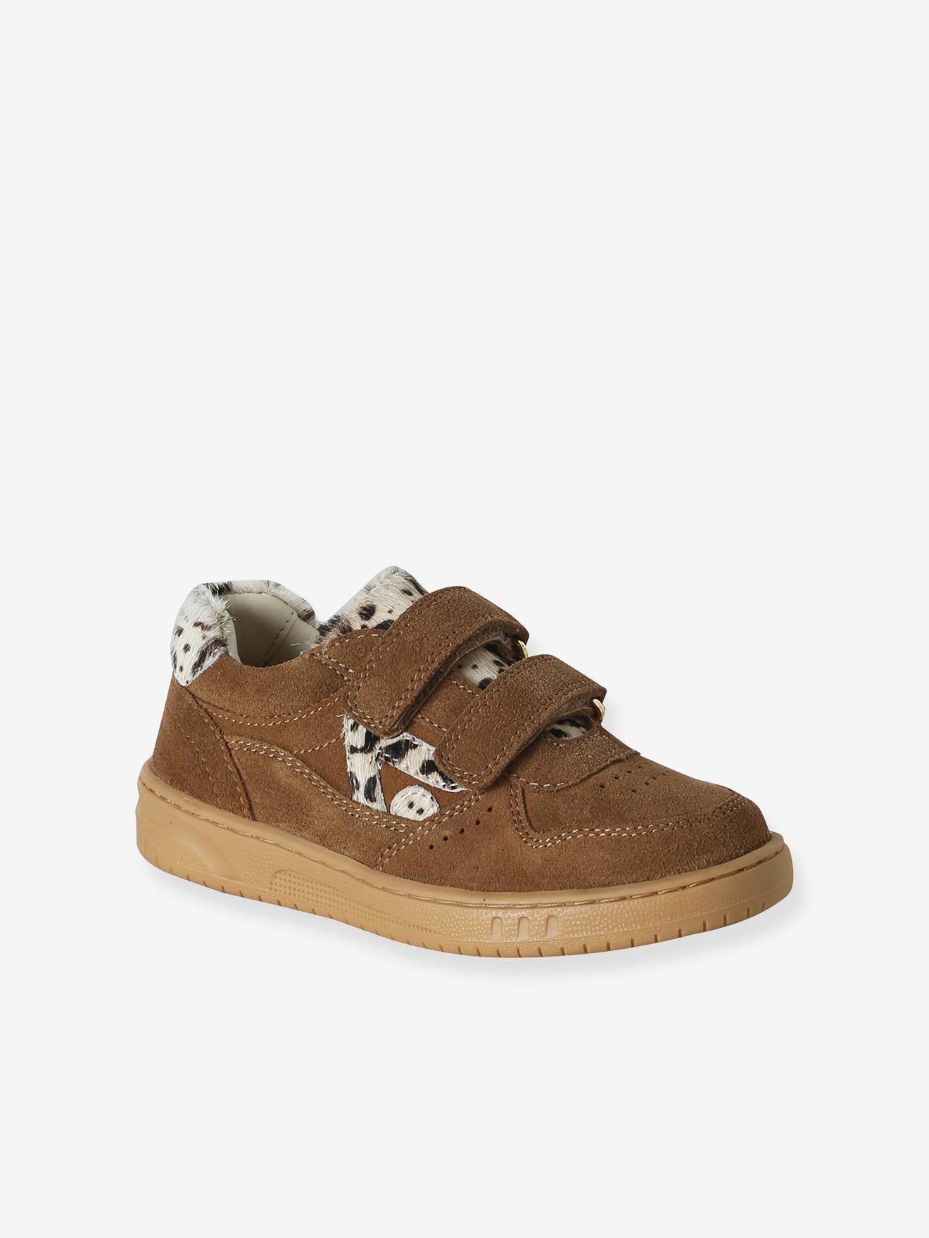 Leder-Sneakers mit Klettverschluss Mädchen kuhprint