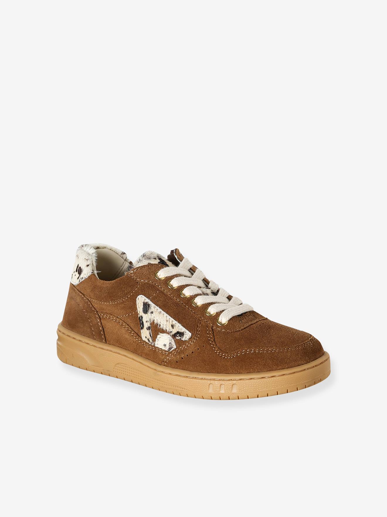 Leder-Sneakers mit Schnürung Mädchen kuhprint