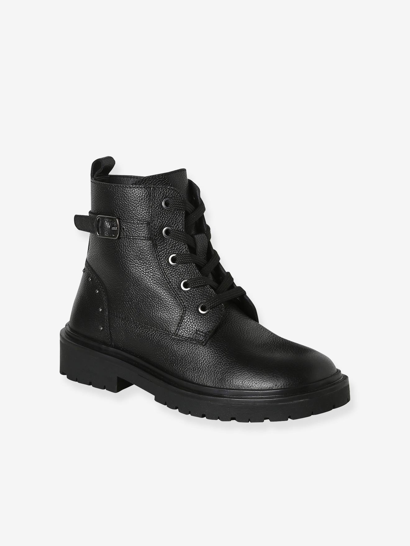 Leder-Boots Mädchen mit Schnürung und Reißverschluss