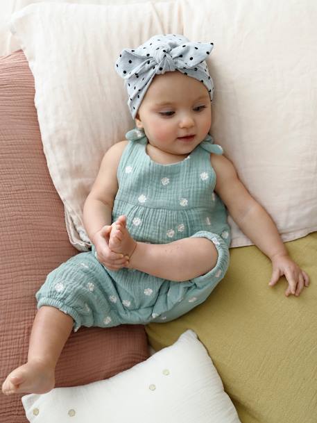 Mädchen Baby Overall, bestickte Motive - graugrün bedruckt+violett - 1