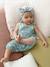 Mädchen Baby Overall, bestickte Motive - graugrün bedruckt+violett - 1