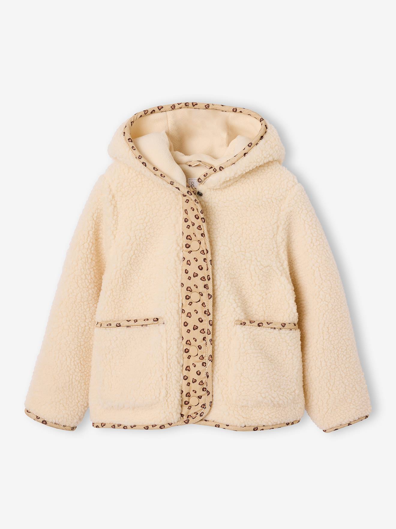 Übergangsjacke aus Teddyfleece mit Kapuze Mädchen vanille leo