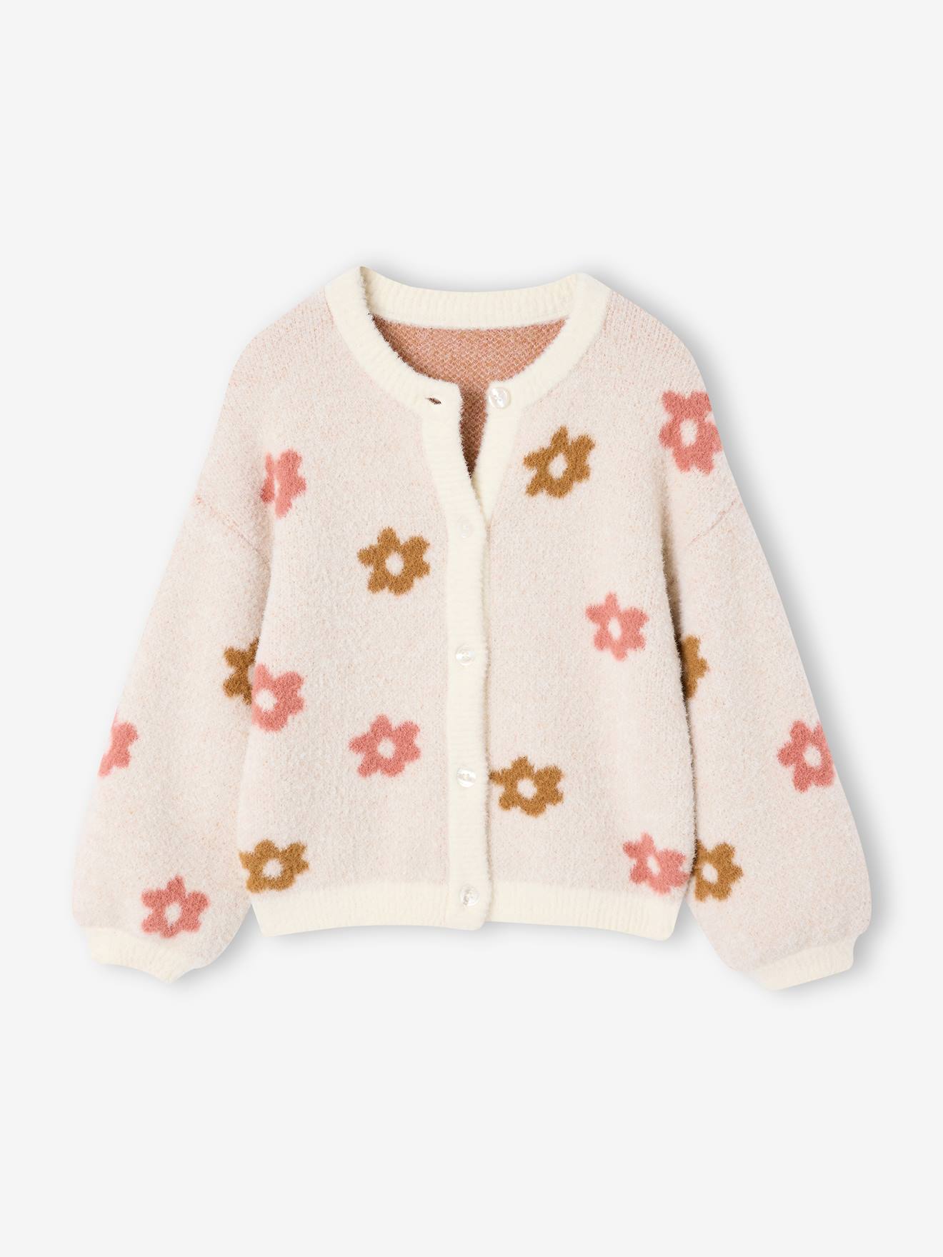 Flauschige Mädchen Strickjacke mit Tiermuster