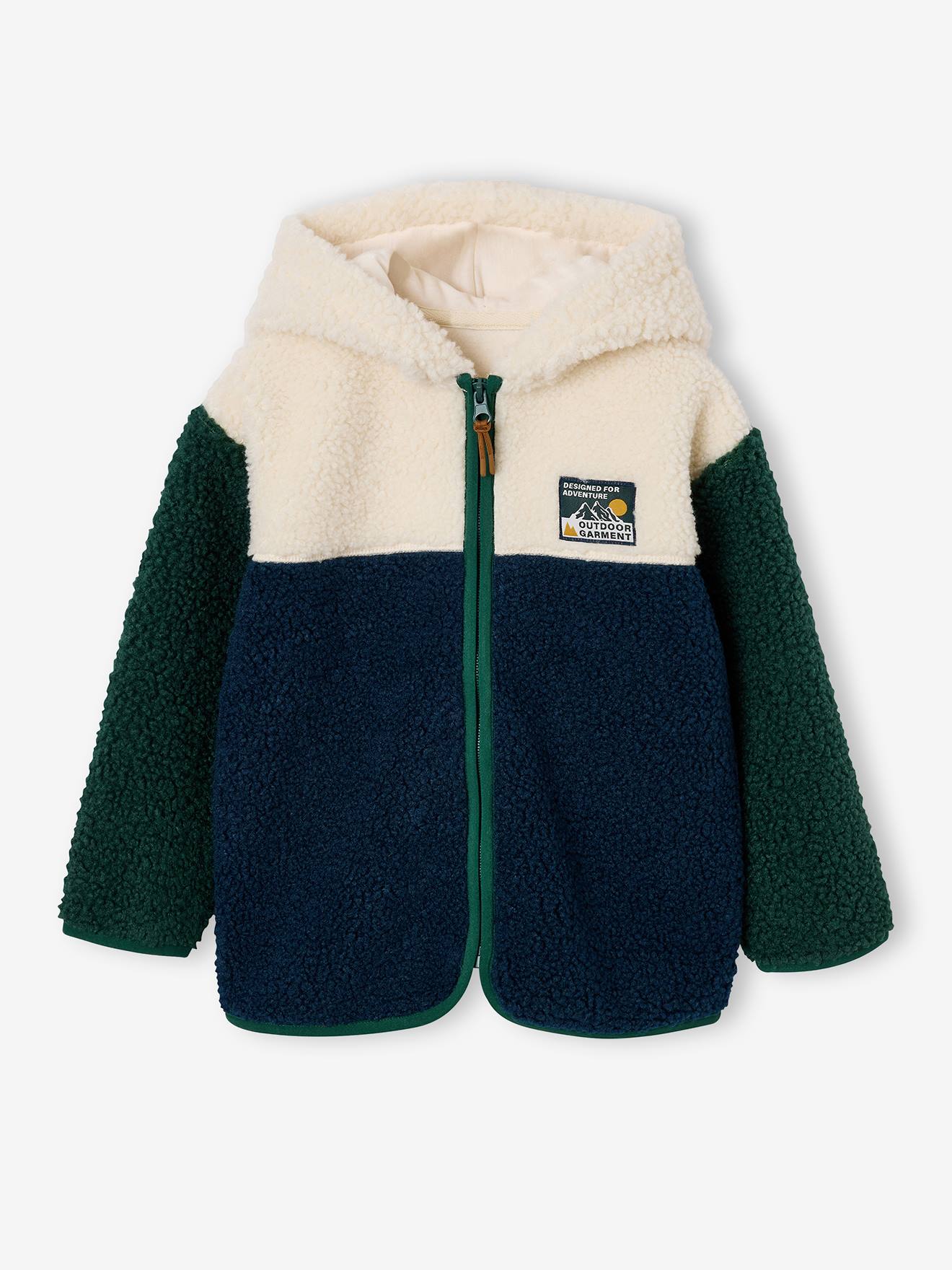 Jungen Teddyfleecejacke mit Kapuze Colorblock-Look