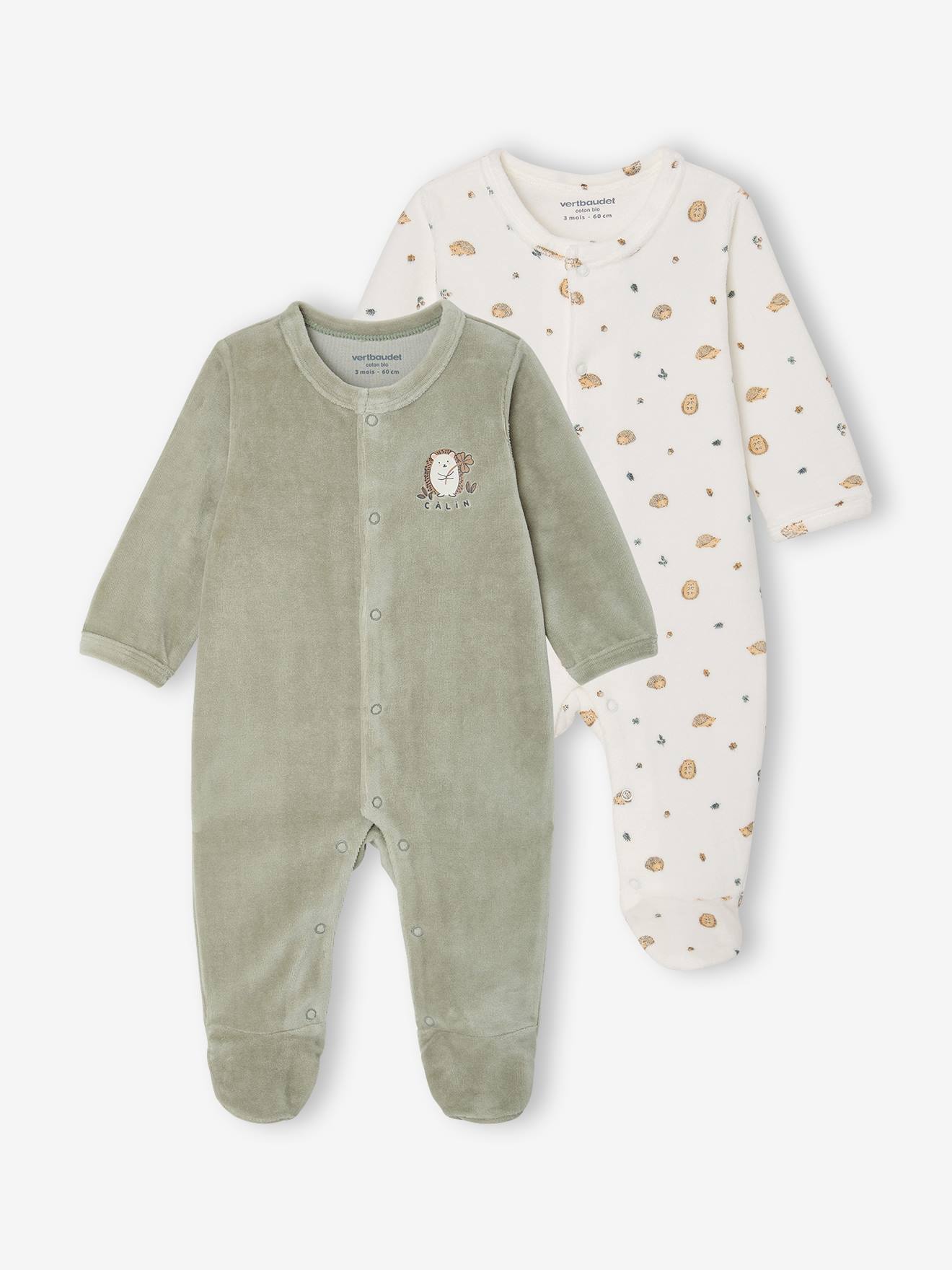 2er-Pack Baby Samt-Strampler mit Tier-Print 75% Bio-Baumwolle salbei