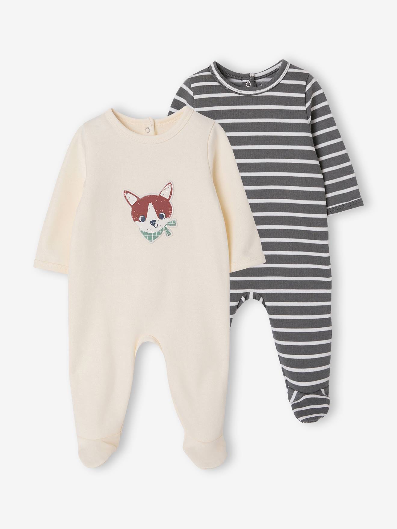Baby Strampler 2er-Pack mit Rückenöffnung vanille