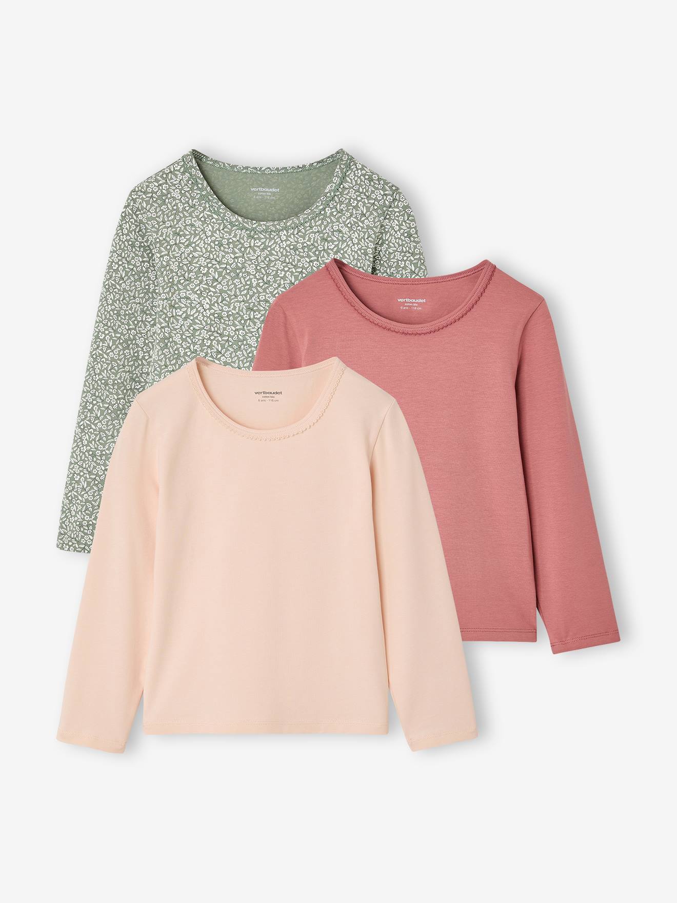 3er-Pack Langarmshirts mit Picotkante Mädchen
