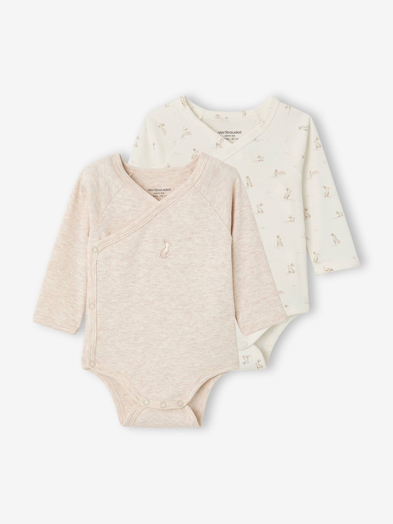2er-Pack Baby Wickelbodys Hase mit langen Ärmeln Bio-Baumwolle