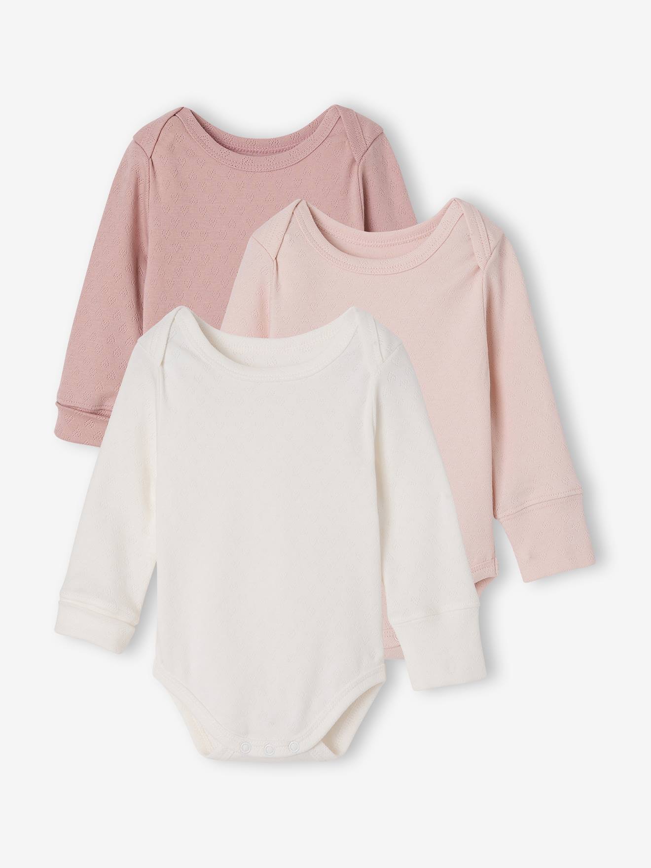 3er-Pack Baby Schlupfbodys mitwachsend Pointelle-Strick