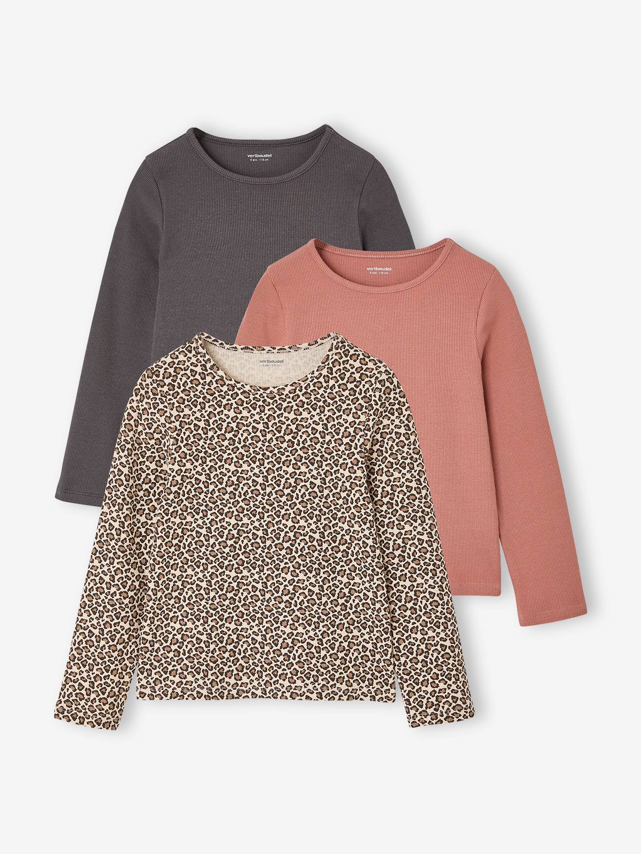 3er-Pack Shirts mit langen Ärmeln Mädchen BASIC vanille