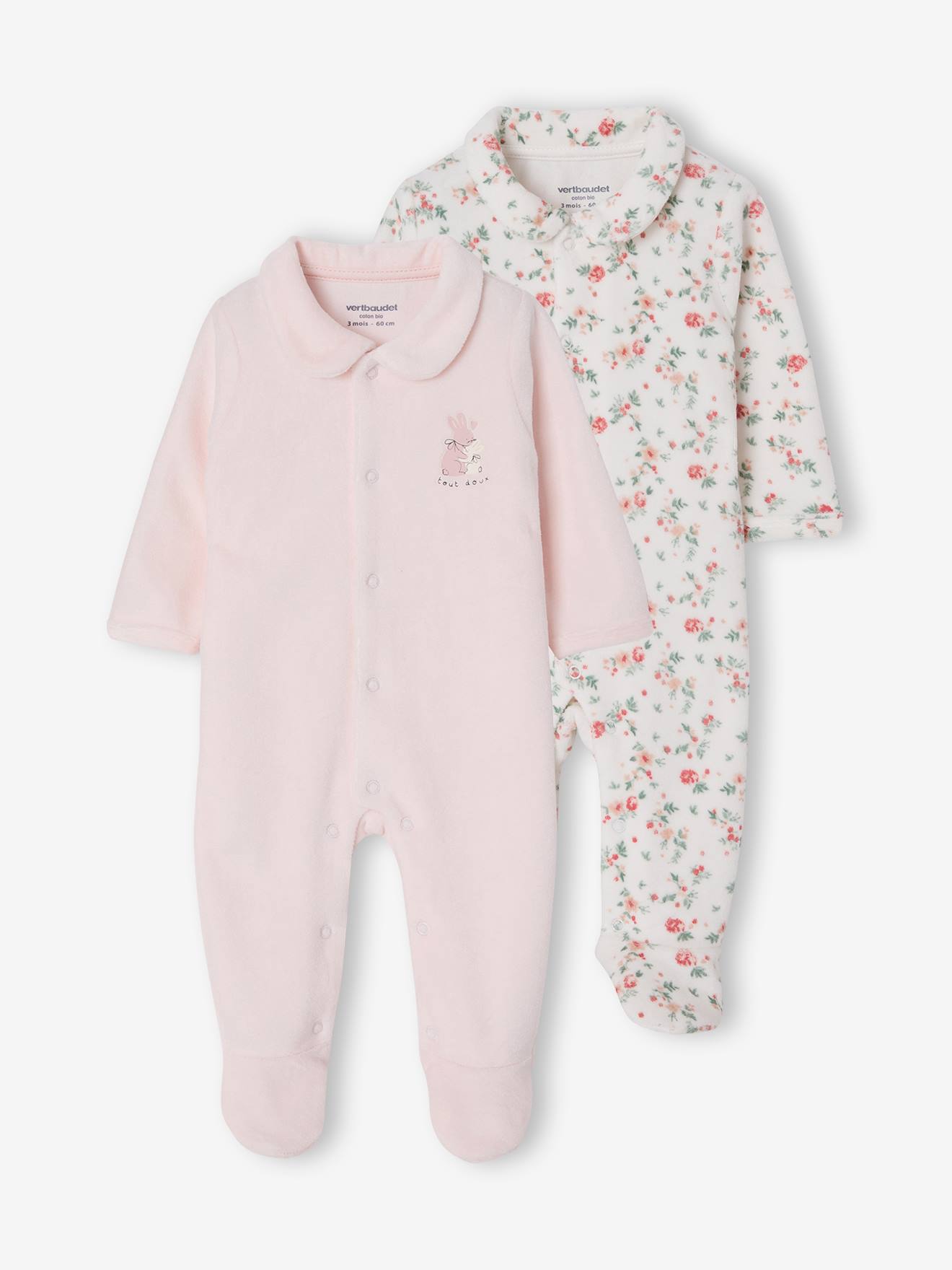 2er-Pack Baby Samt-Strampler mit Tier-Print 75% Bio-Baumwolle hell