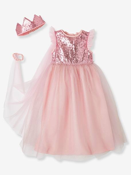 Prinzessinnen-Kostüm mit Schleppe und Krone - rosa+weiß/gold - 1