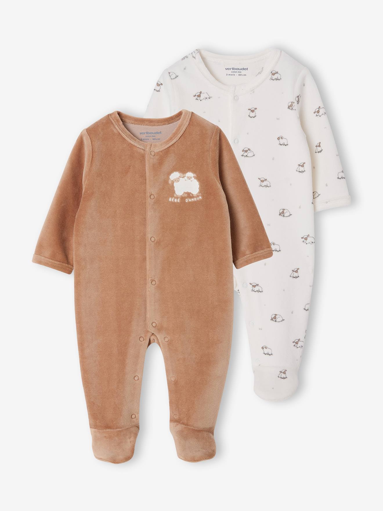 2er-Pack Baby Samt-Strampler mit Tier-Print 75% Bio-Baumwolle cappuccino