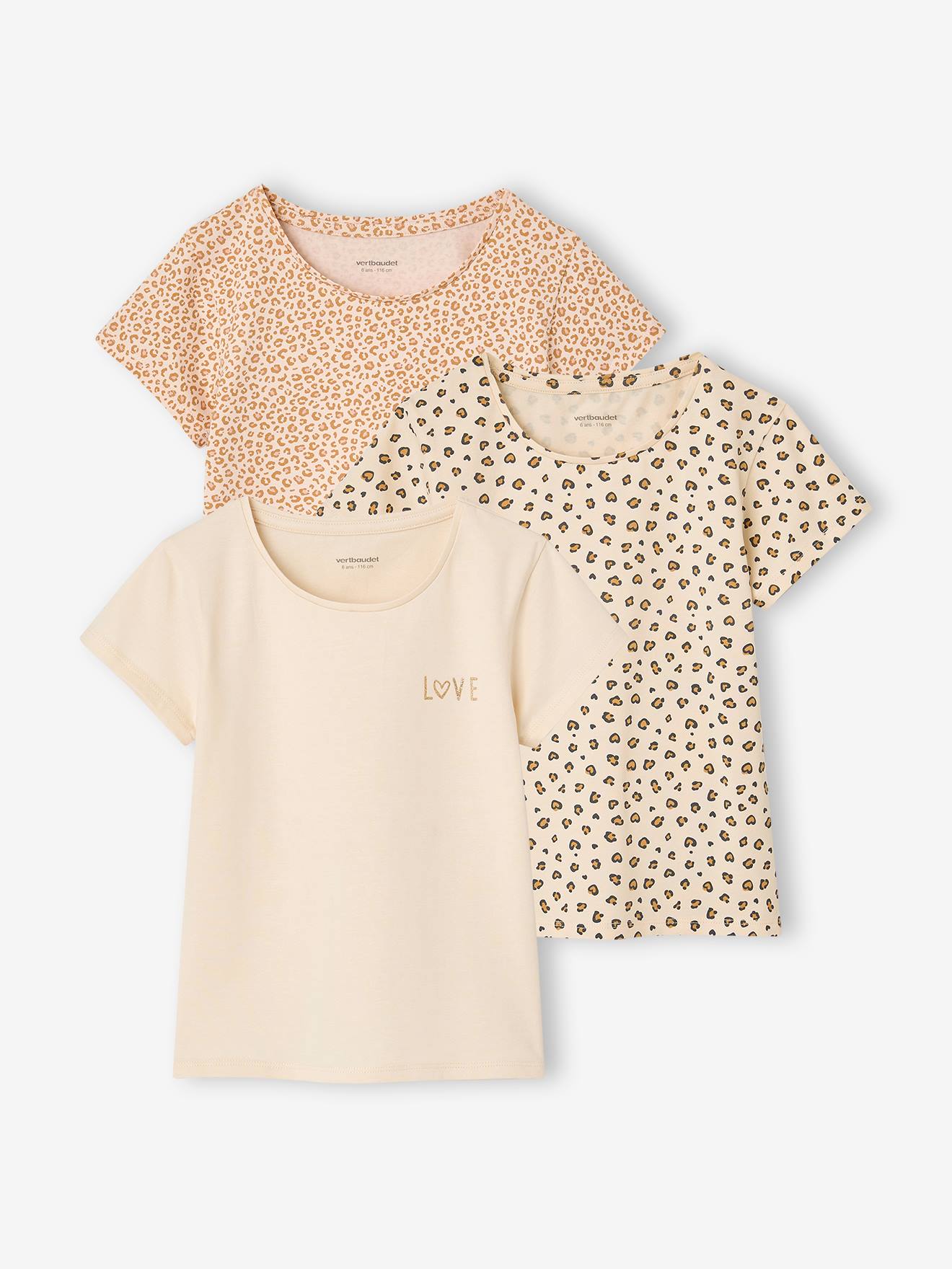 3er-Pack T-Shirts mit Glitzer-Schriftzug LOVE Mädchen