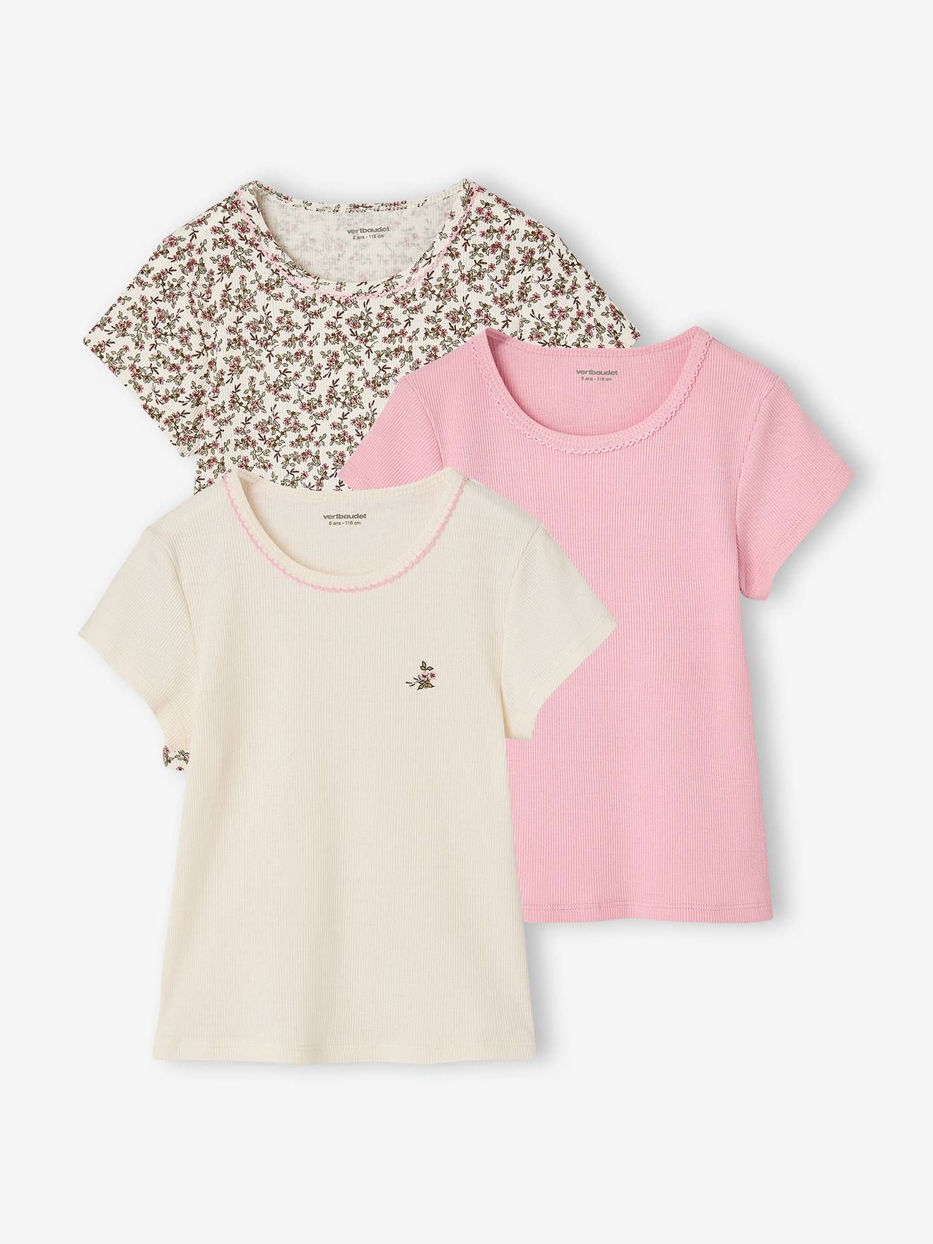 3er-Pack T-Shirts mit Picotkante aus Rippjersey Mädchen
