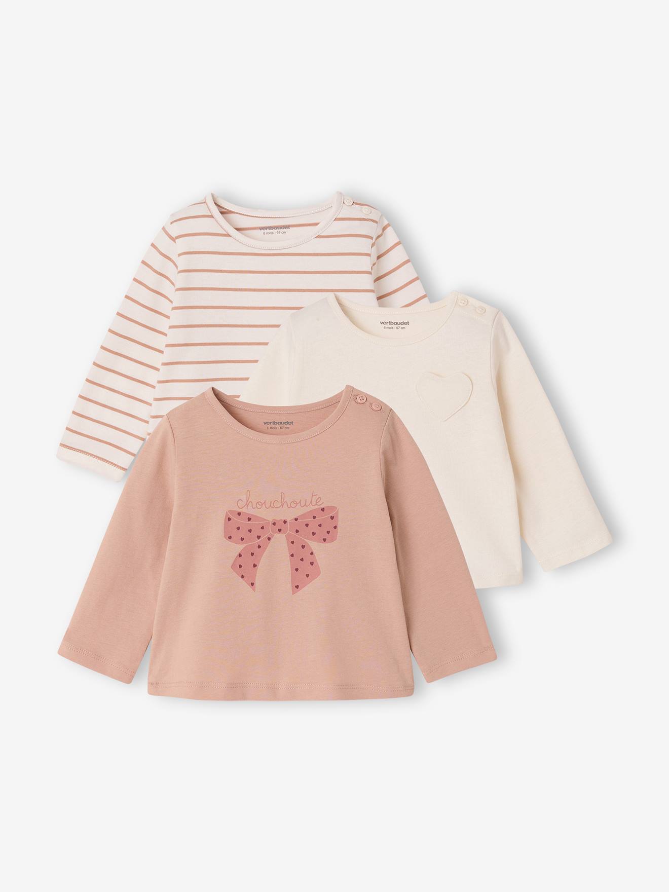 3er-Pack Baby Langarmshirts BASIC pudrig