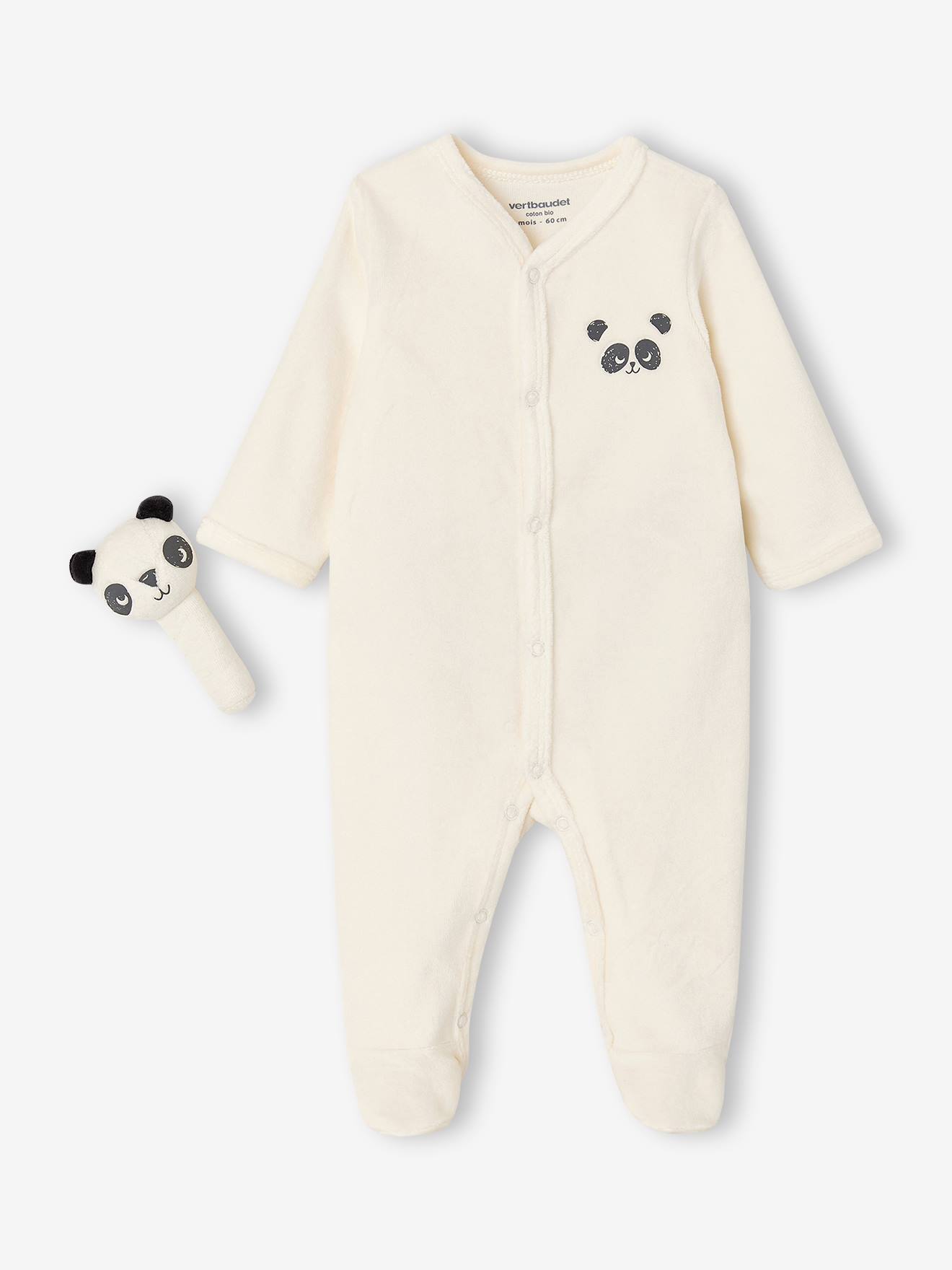 Baby-Set PANDA Strampler und Rassel aus Samt