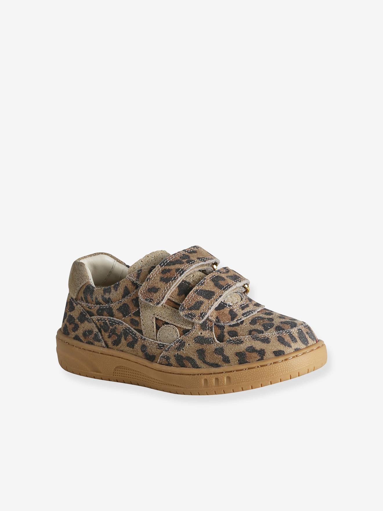 Leder-Sneakers mit Klettverschluss Mädchen leo