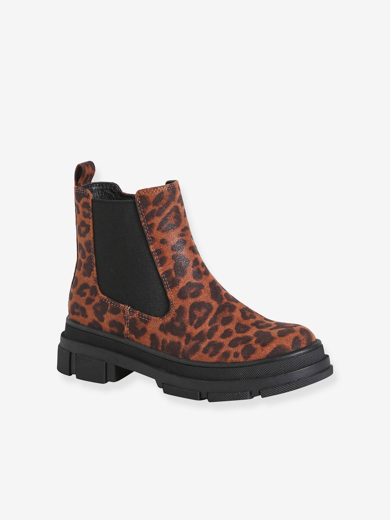 Chelsea-Boots mit Reißverschluss Leoprint Mädchen