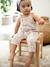 Mädchen Baby-Set: Overall & Haarband - graugrün/braun+petrol bedruckt+weiß geblümt - 16