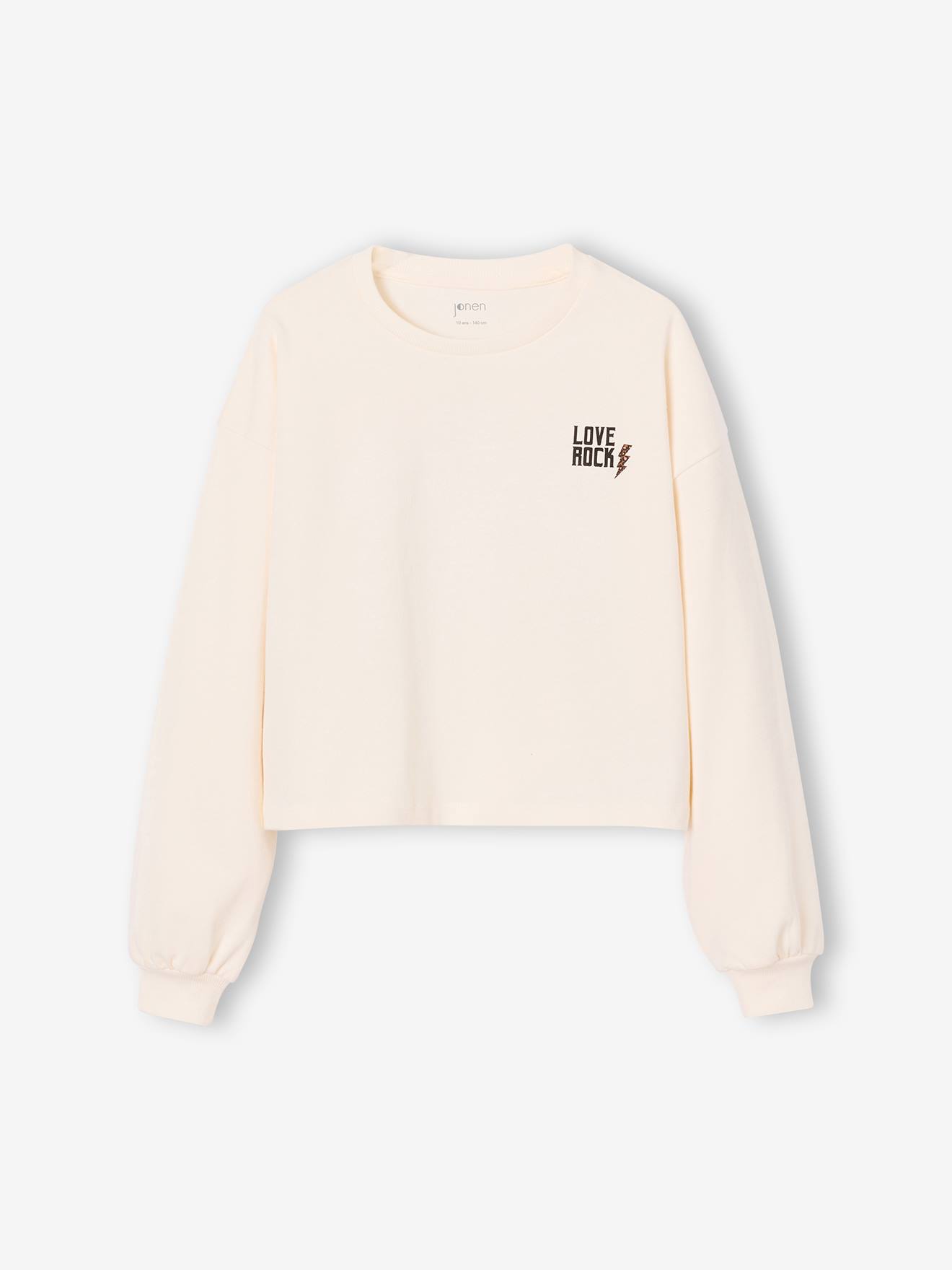 Mädchen Langarmshirt Cropped mit Motiv hinten JONEN vanille