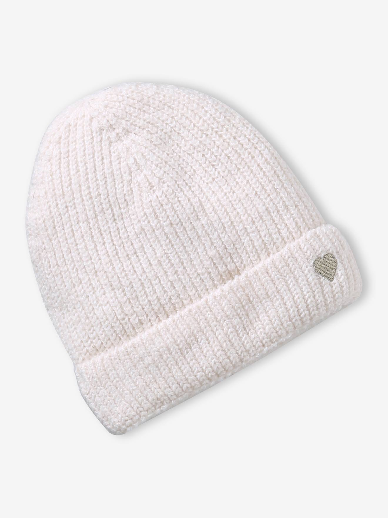 Strickmütze Mädchen Rippstrick mit Herzstickerei