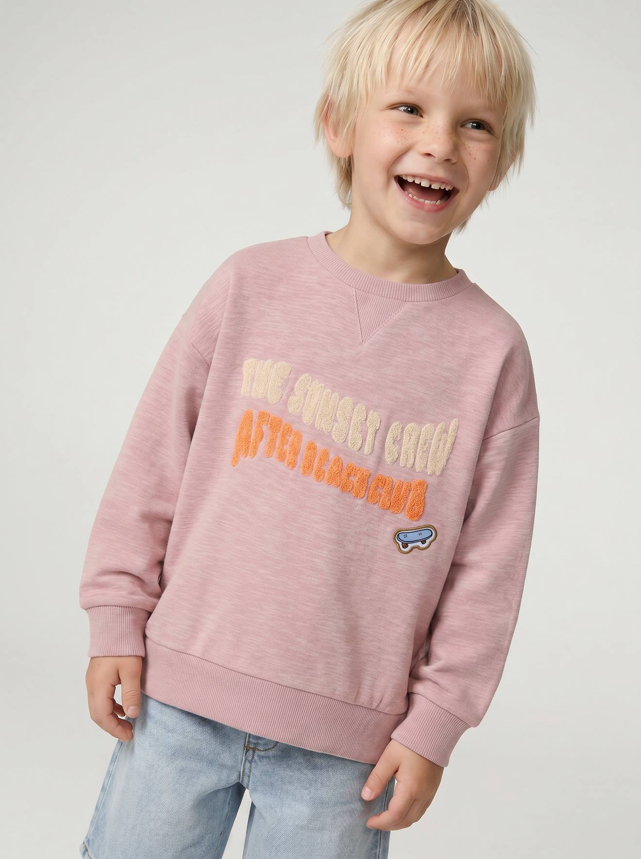 Sweatshirt mit Bouclé-Motiv Jungen hell