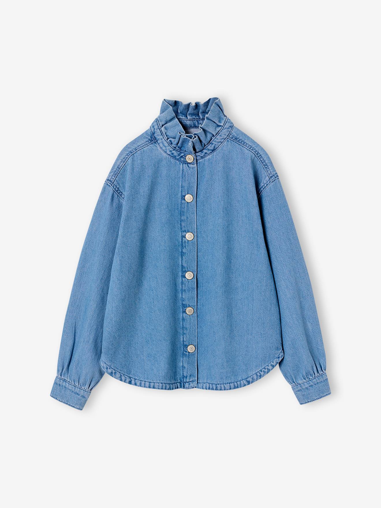 Jeansbluse mit Volant-Stehkragen Mädchen JONEN mittel