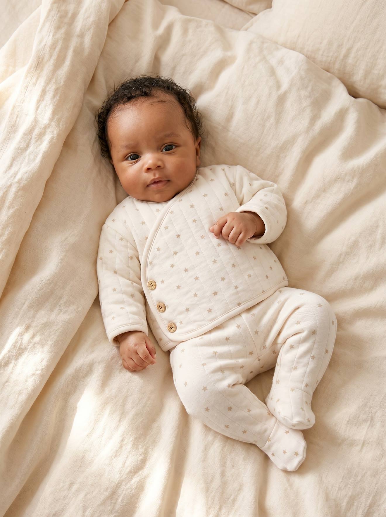 Baby-Set aus Steppjacke & Hose mit Fuß vanille