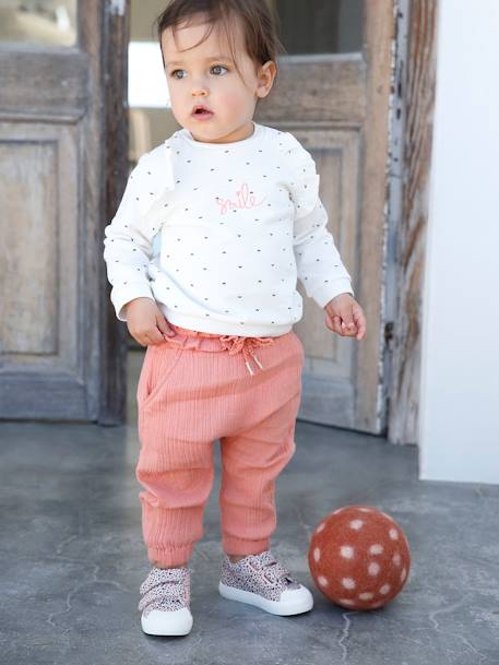 Mädchen Baby Sweatshirt mit Rüschen - wollweiß bedruckt - 5