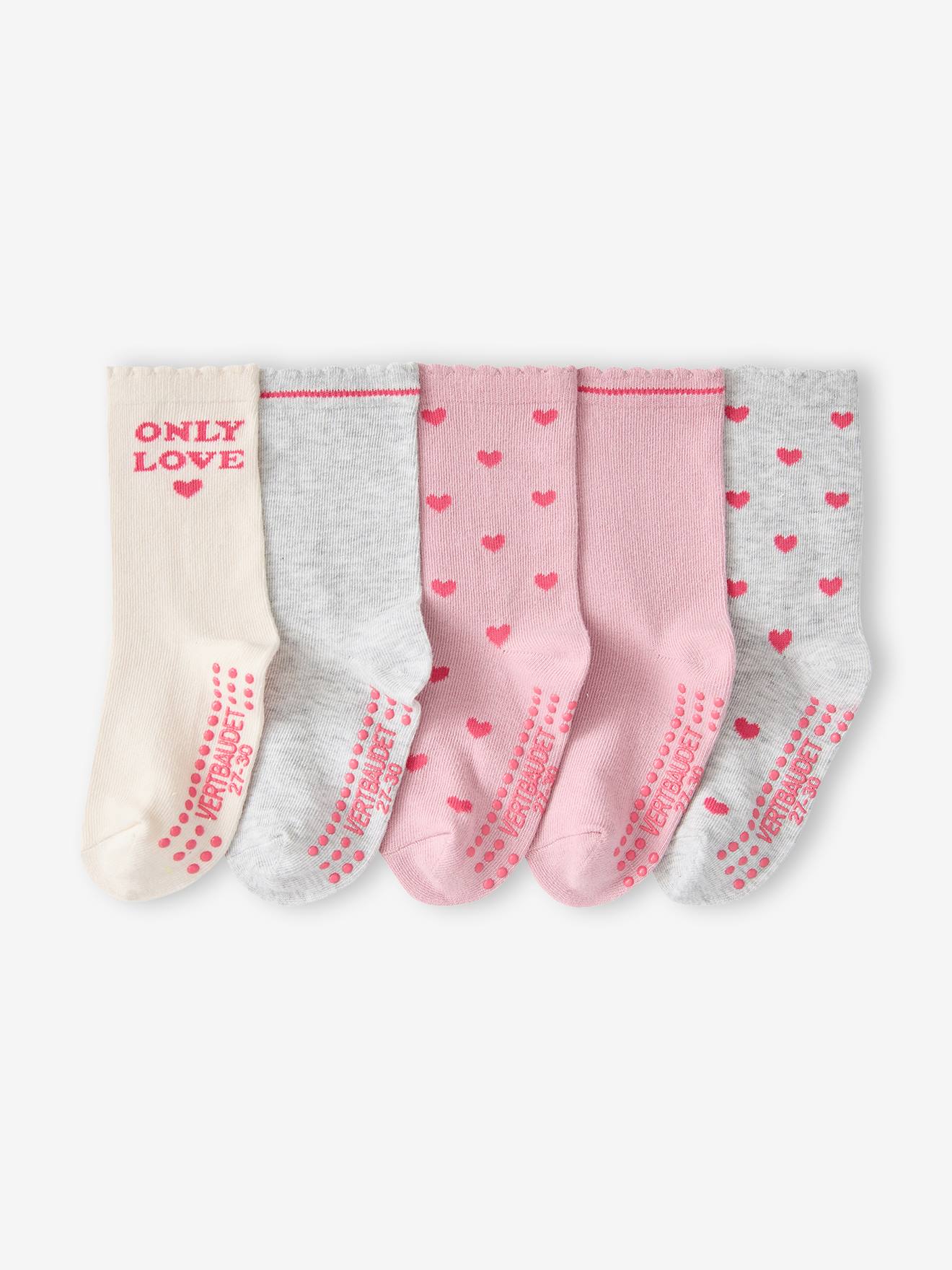 5er-Pack Stoppersocken mit Herzen Mädchen hell