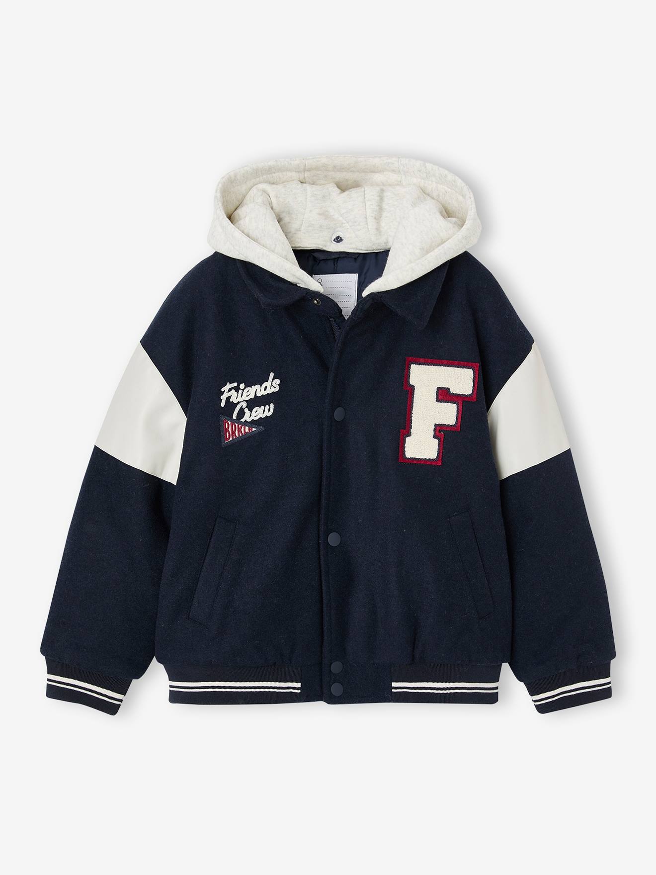 Jungen Collegejacke mit abnehmbarer Kapuze Wollmix