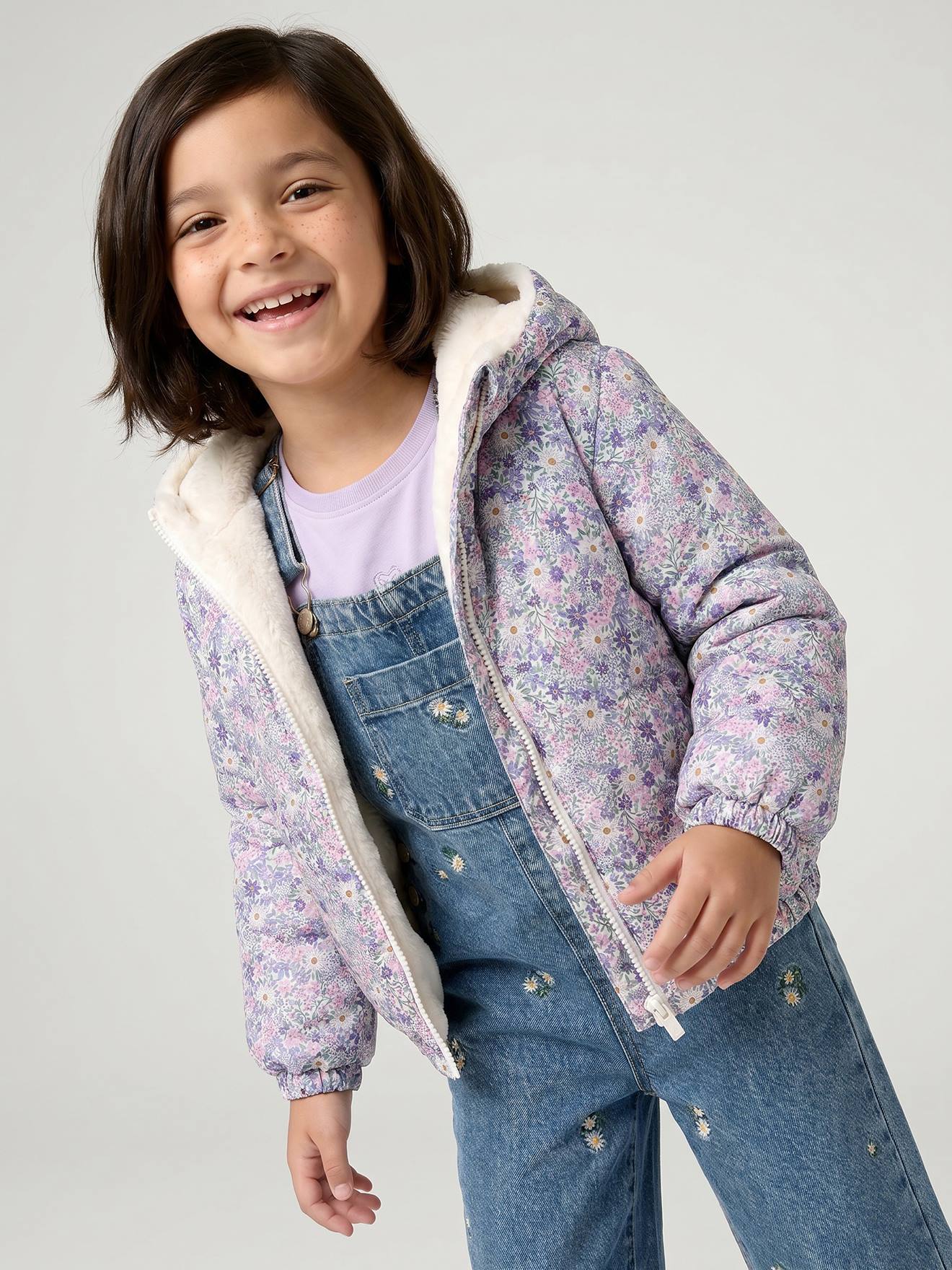 Wende-Übergangsjacke mit Kapuze Mädchen Leomuster