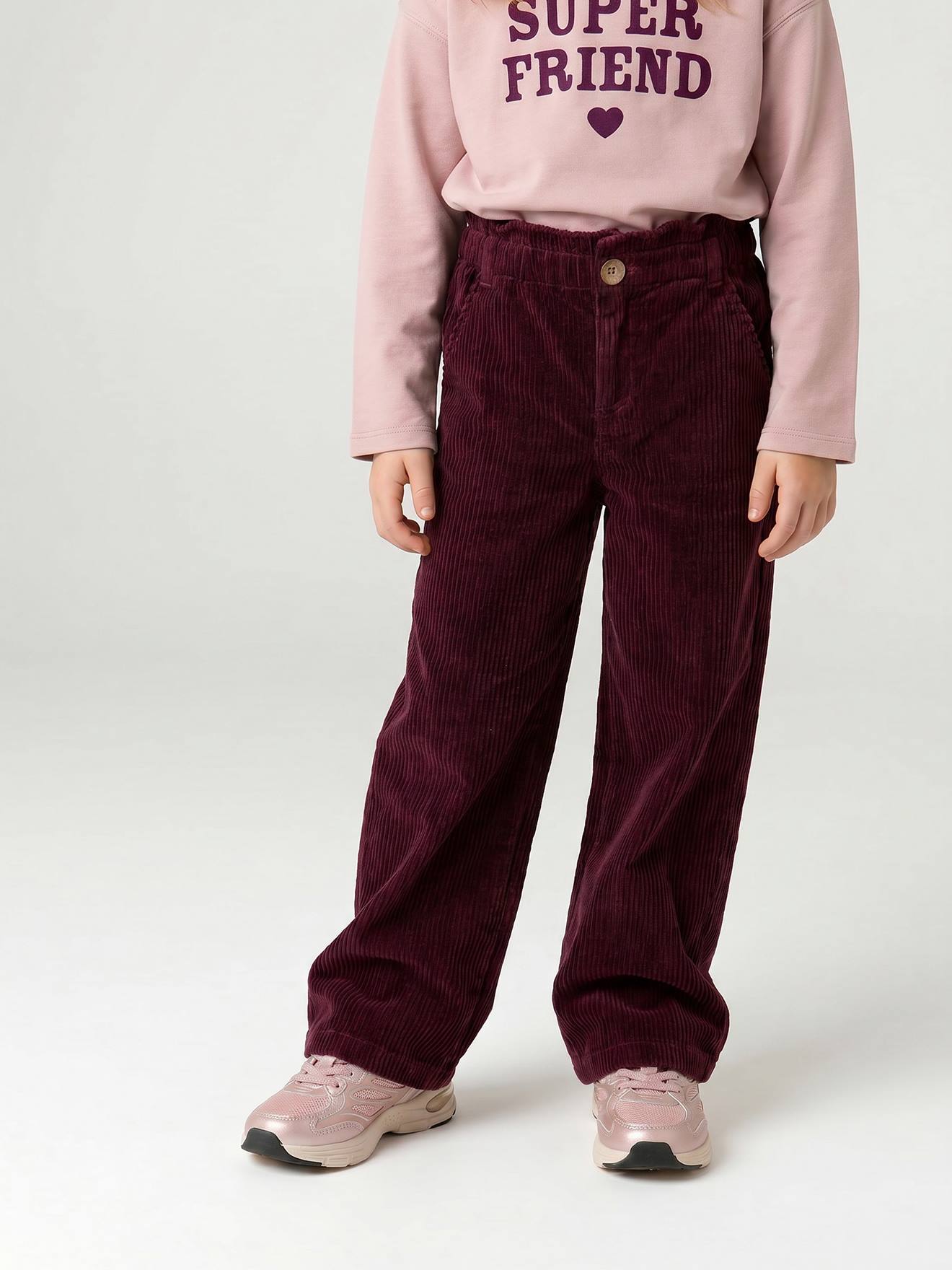 Weite Mädchen Cordhose mit Paperbag-Bund