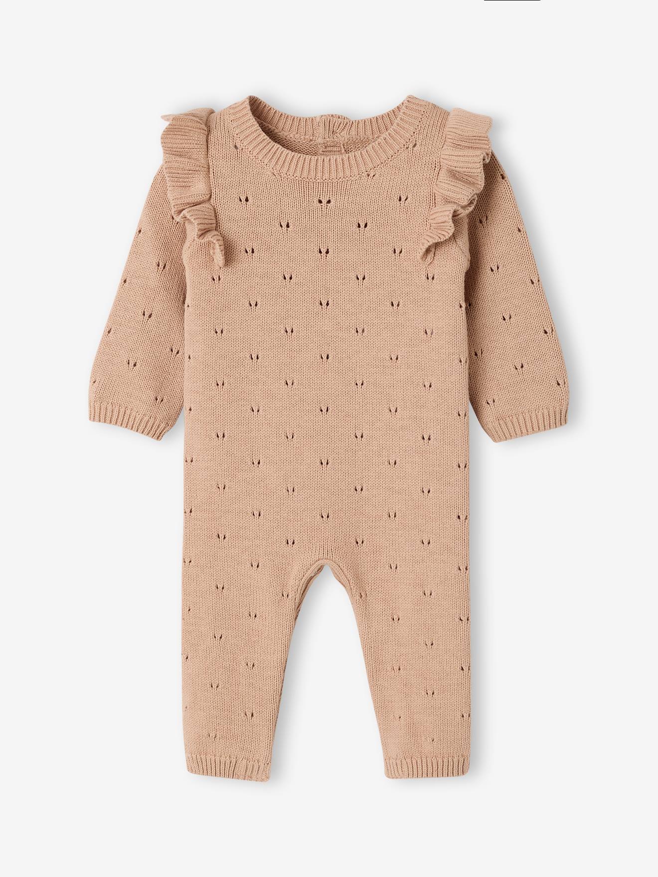 Baby Strickoverall mit Lochstrickmuster und Rüschen
