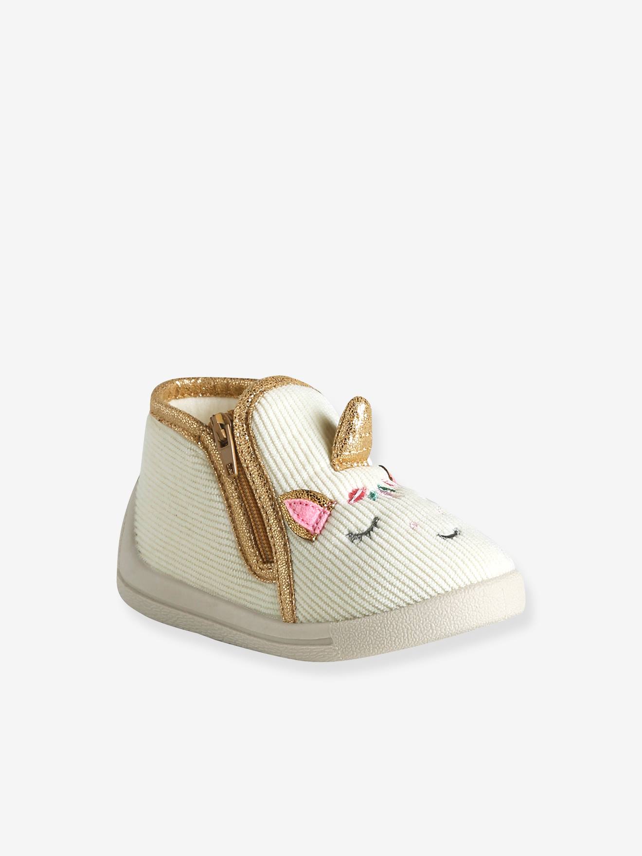 Baby Stoff-Hausschuhe mit Reißverschluss