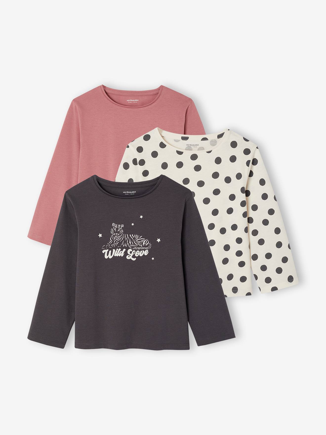 3er-Pack Langarmshirts Mädchen mit Print BASIC