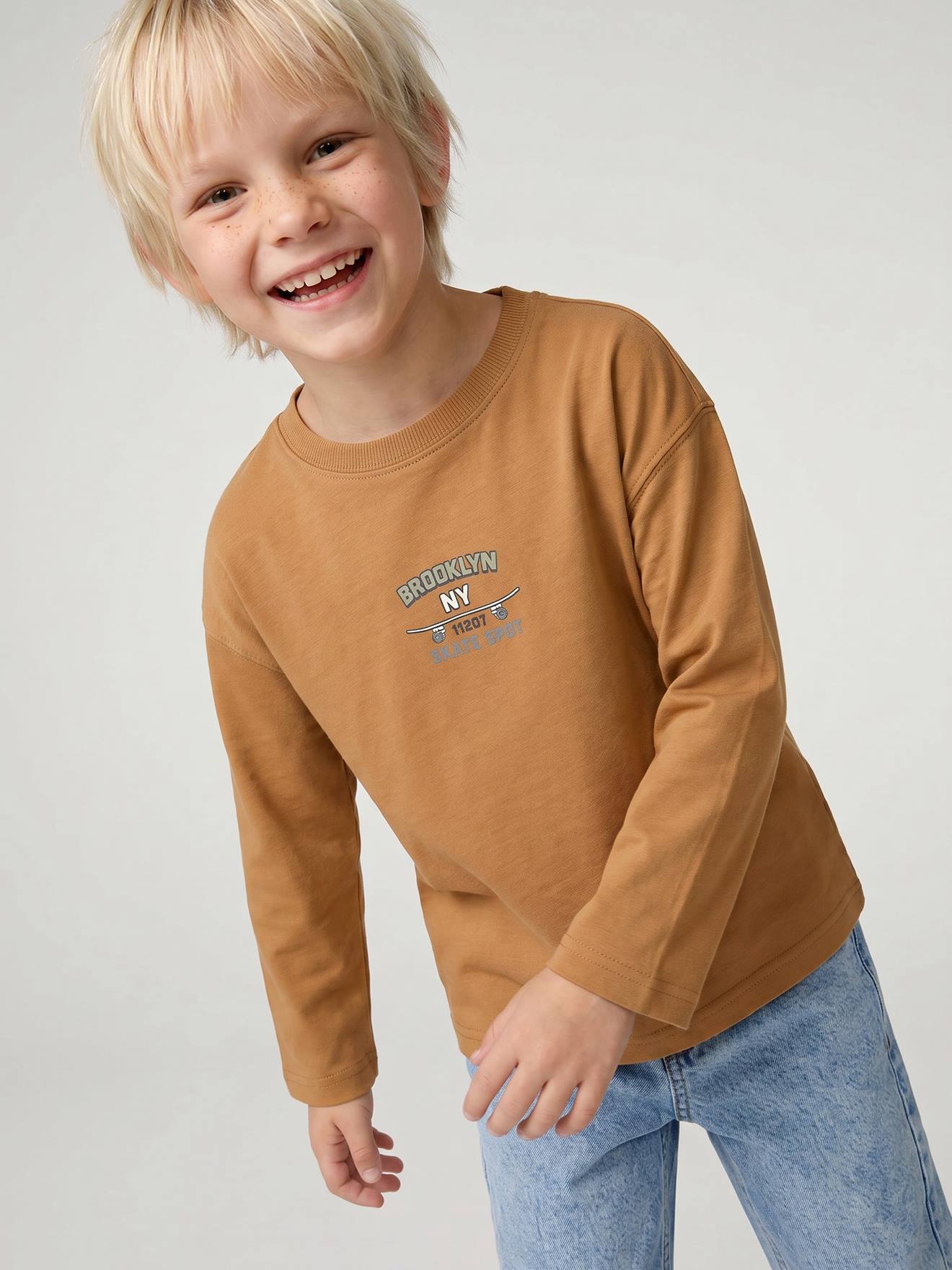 Shirt Jungen Print vorn und hinten ocker