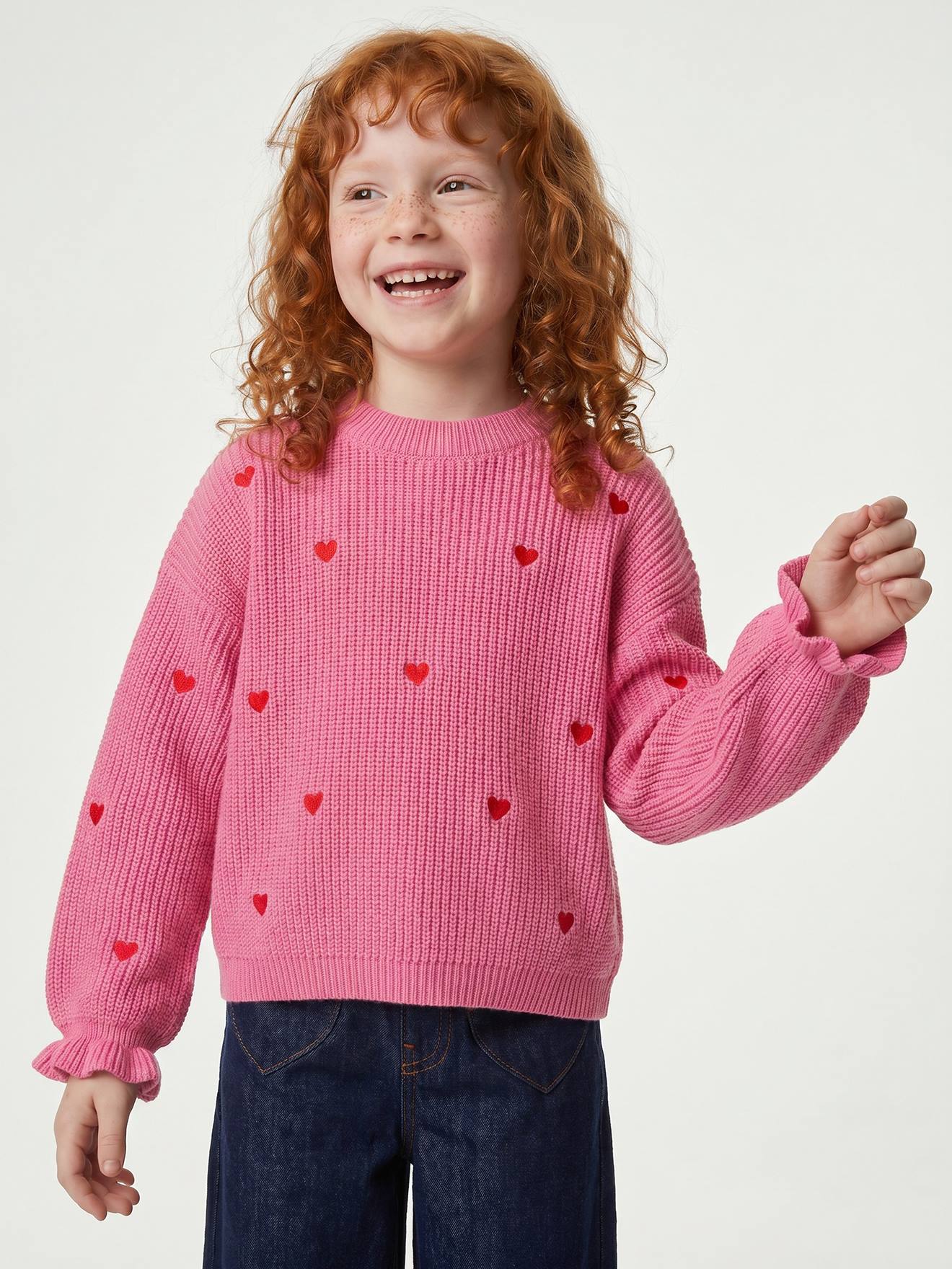 Pullover mit Stickerei und Volantabschlüssen Mädchen