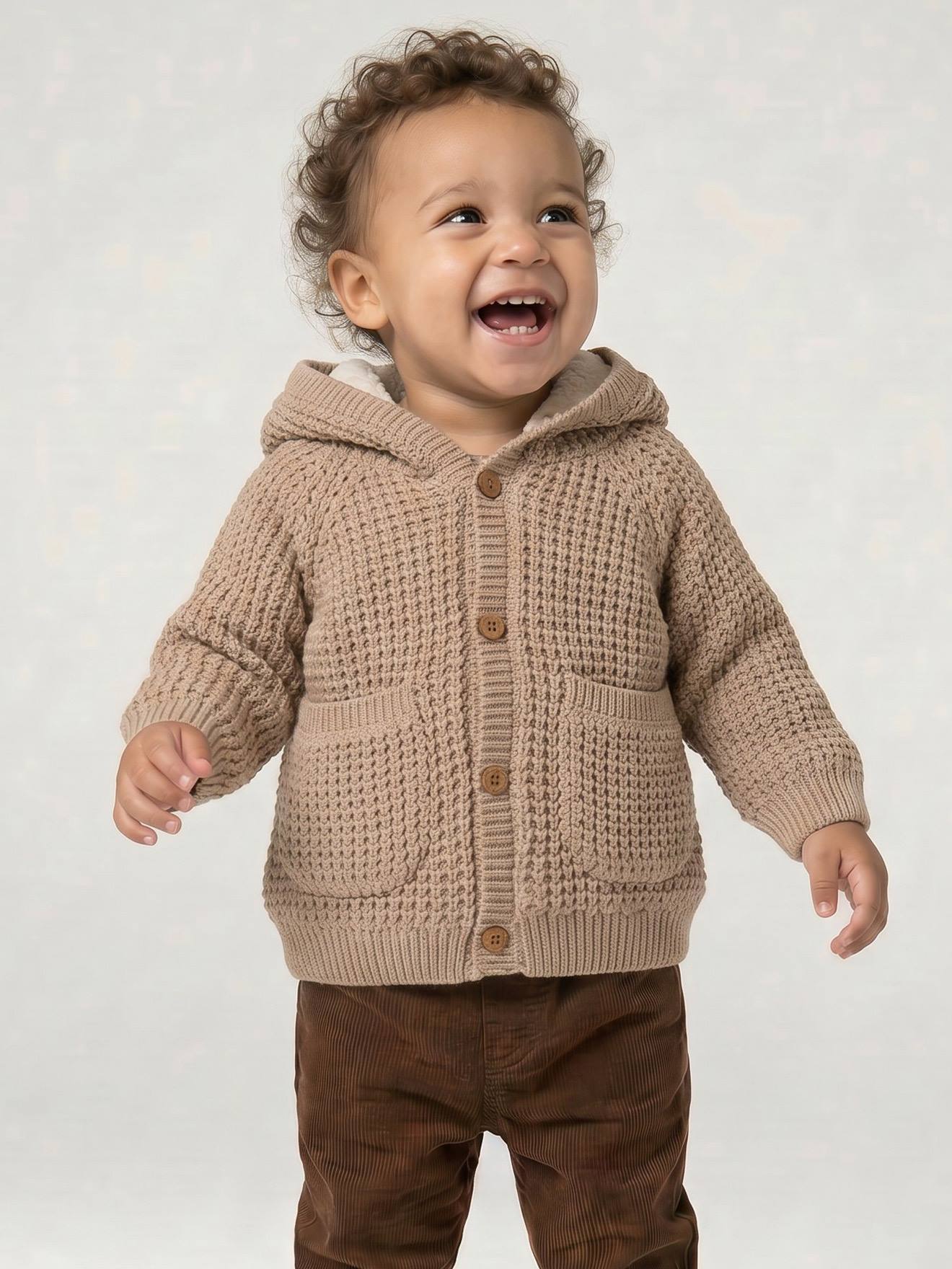 Baby Strickjacke mit Kapuze warm gefüttert