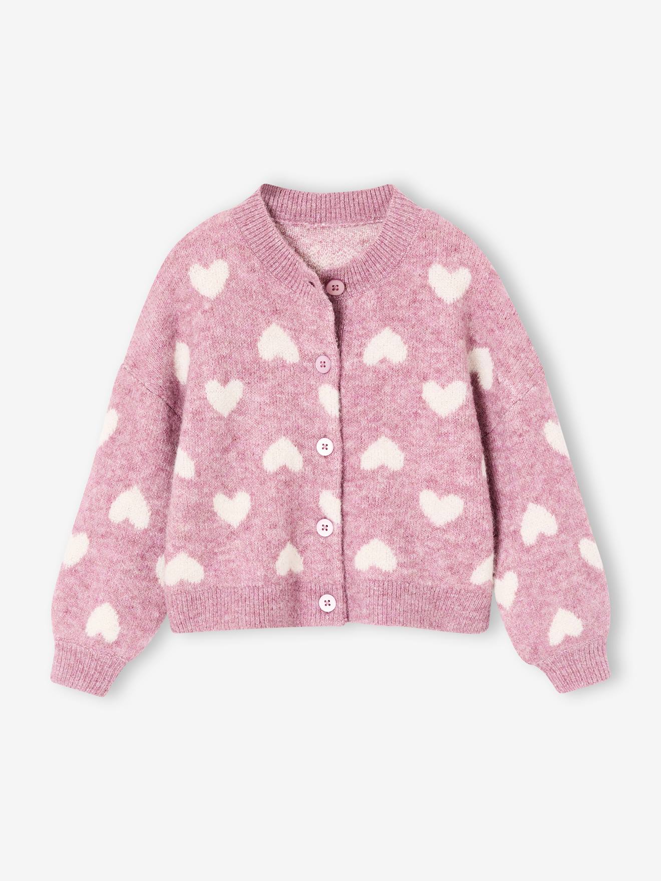 Mädchen Cardigan mit Jacquard-Herzen lila