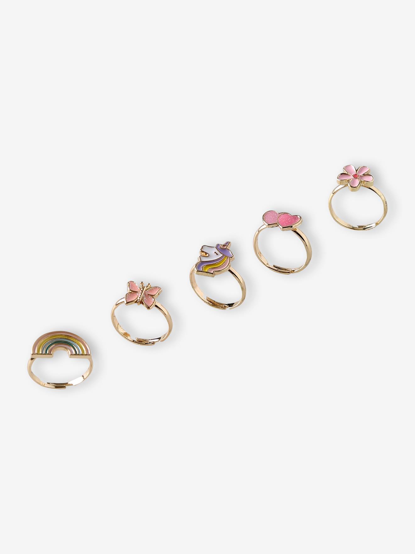 5er-Set Ringe mit Einhorn