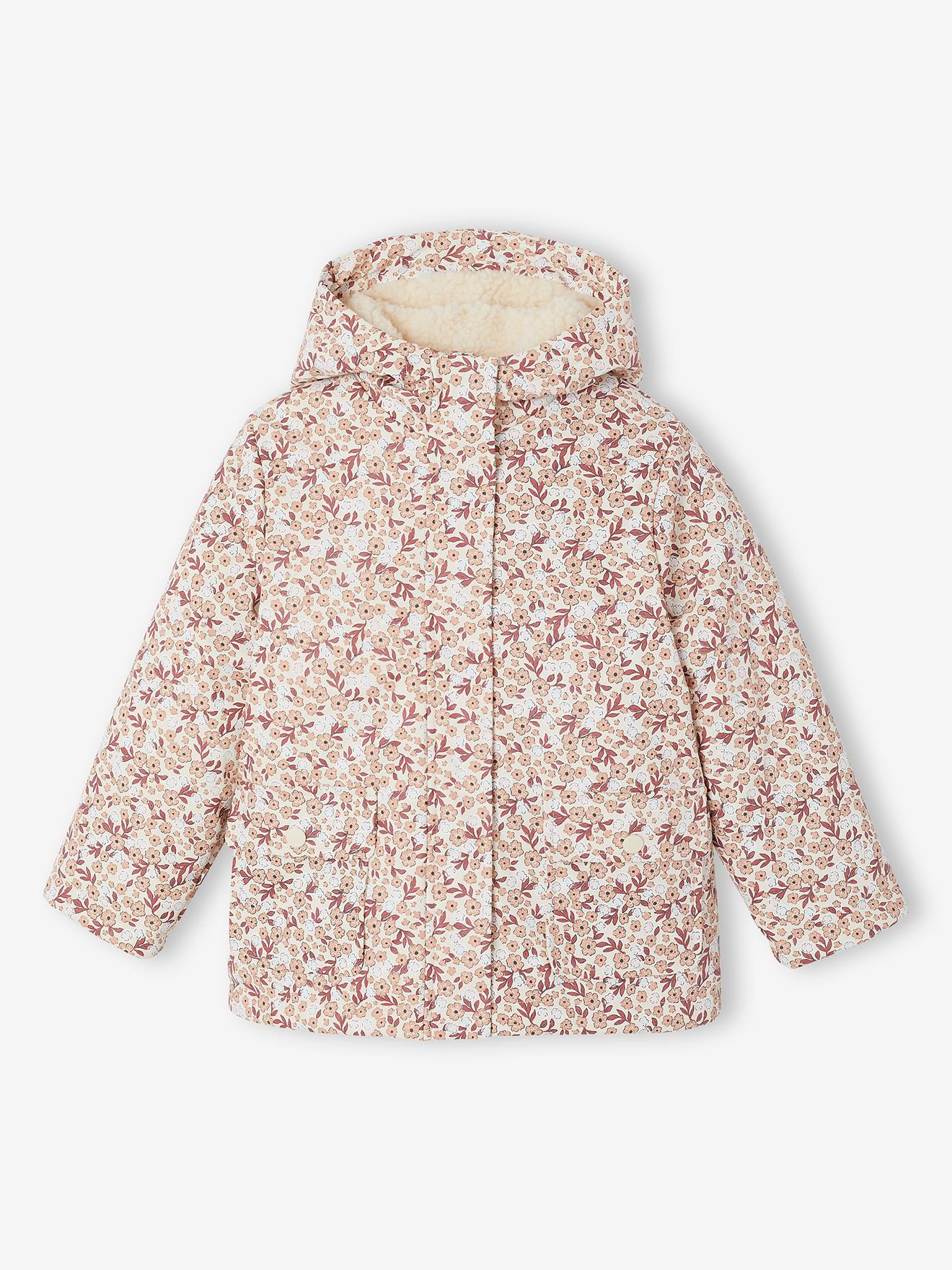 Regenjacke mit magischen Blumenmotiv und Teddyfleece-Futter Mädchen vanille