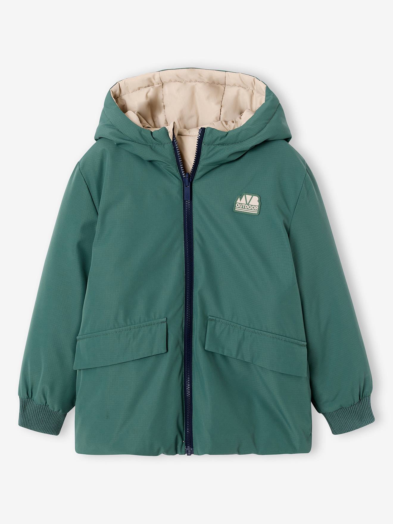 Wendbare Jungen Jacke mit Kapuze und Recycling-Polyester salbei