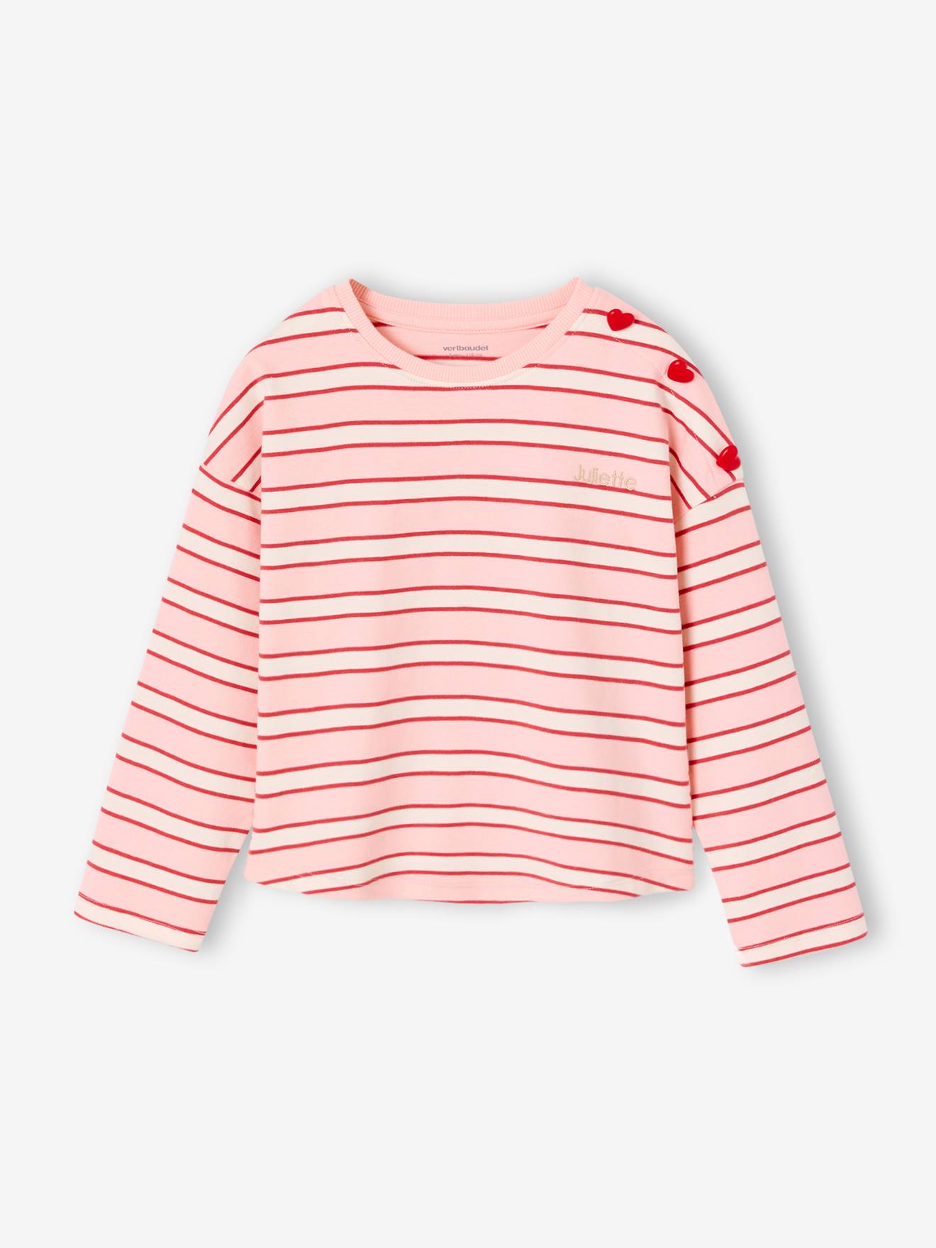 Ringelshirt mit Herzknöpfen Mädchen bonbon