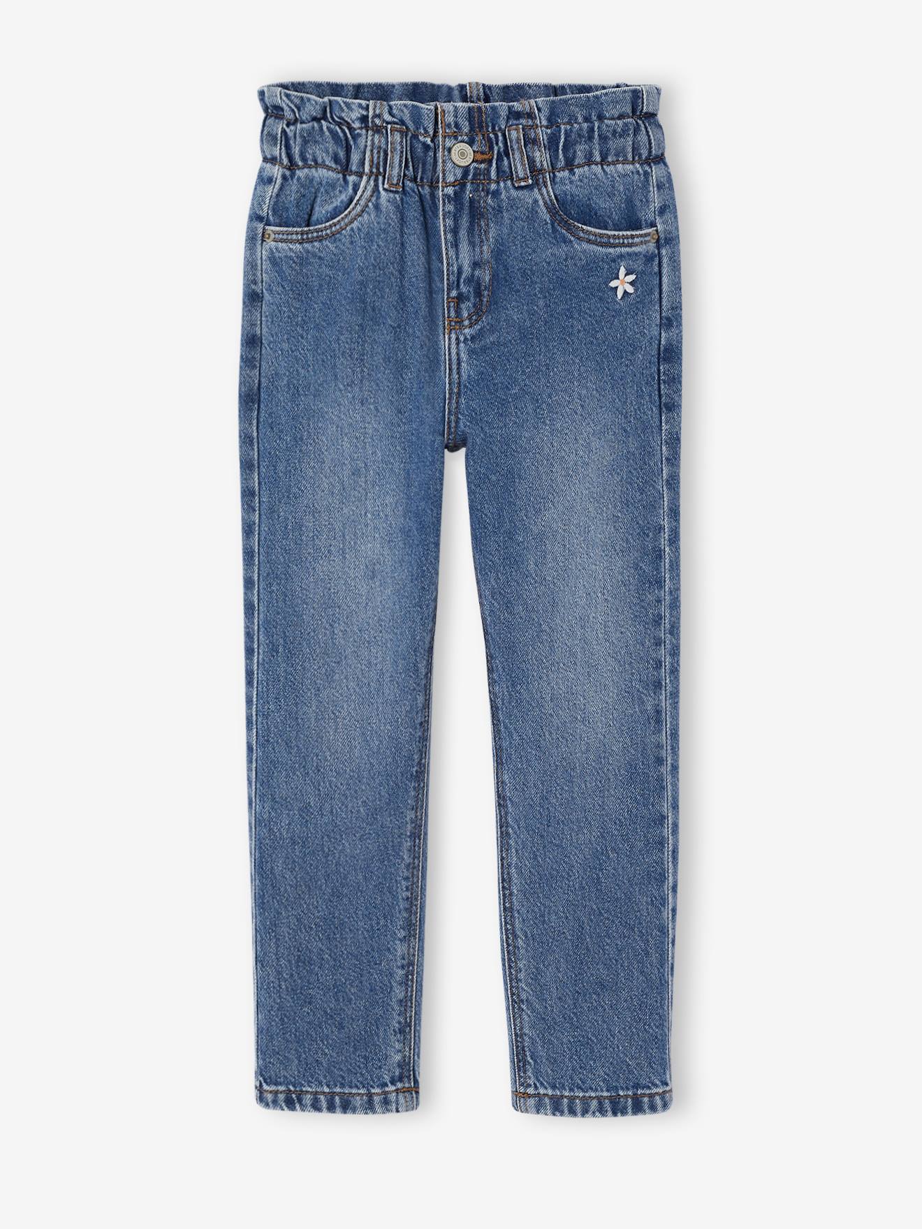 Paperbag-Jeans mit Blumenstickerei Mädchen