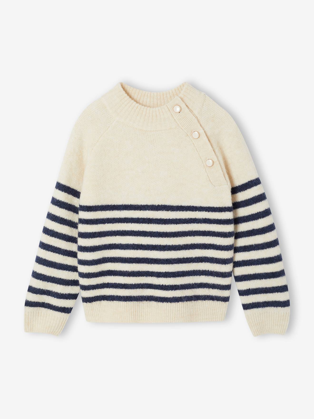 Pullover mit Zackenrand und Knopfleiste an der Schulter Mädchen