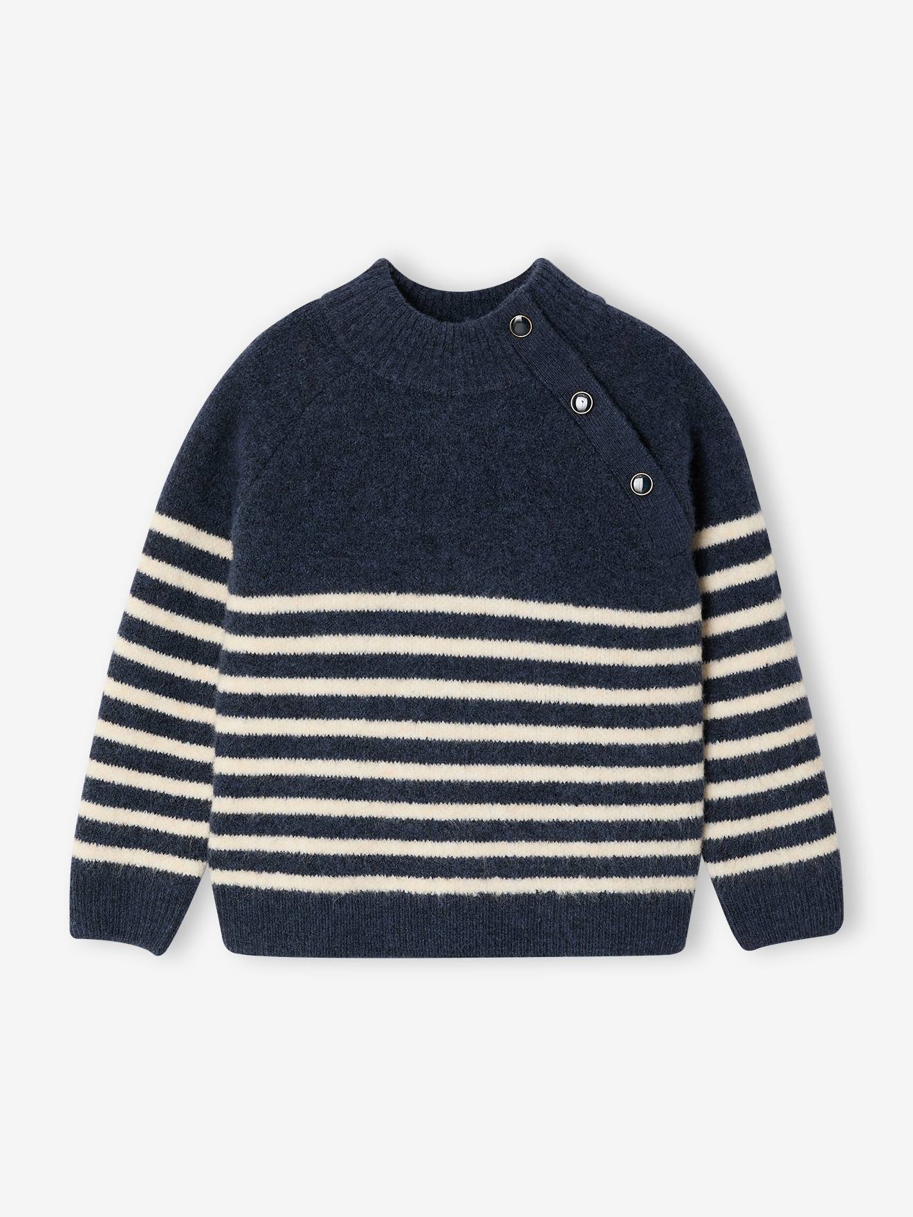 Pullover mit Zackenrand und Knopfleiste an der Schulter Mädchen